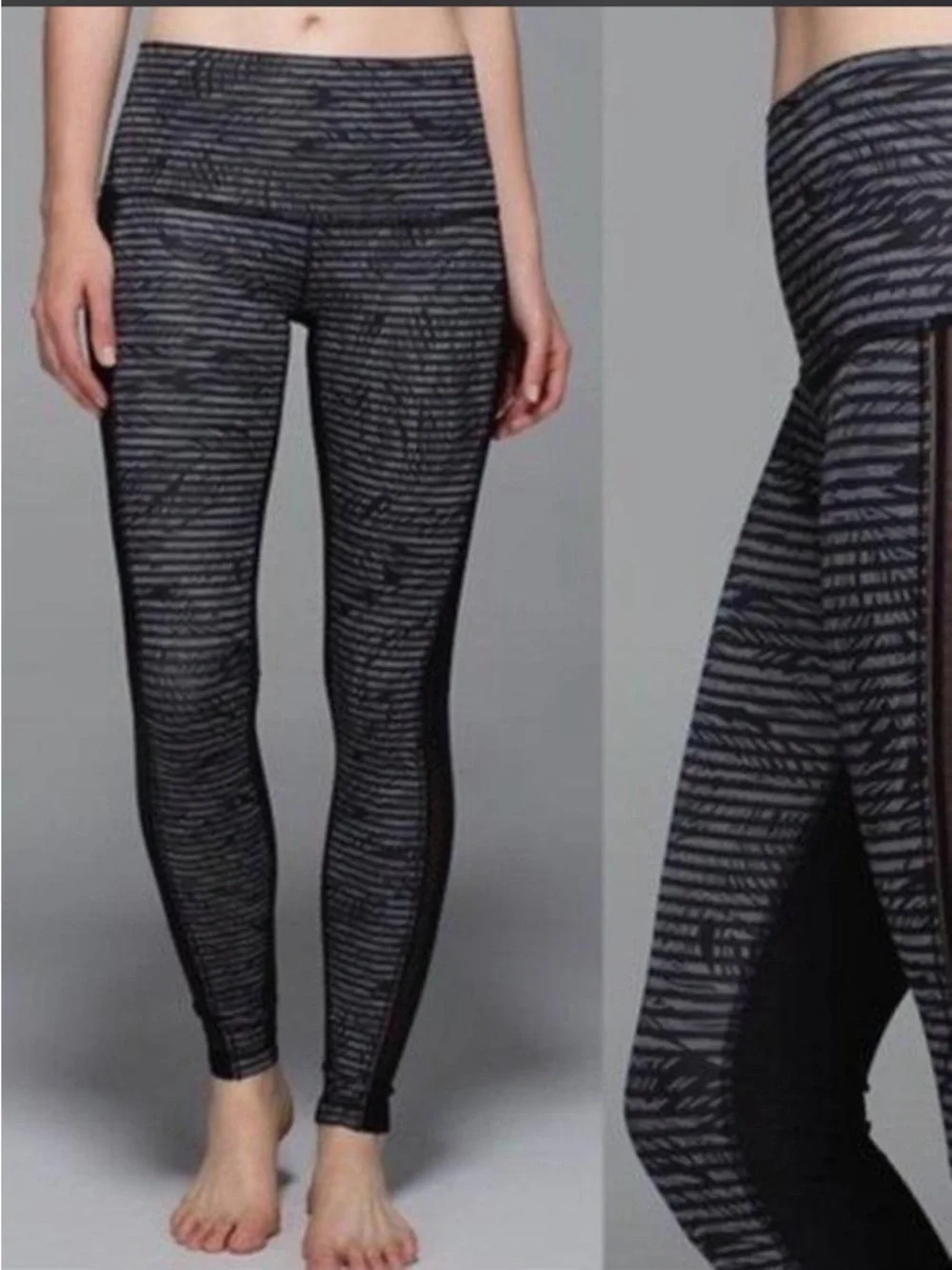 Lululemon Wunder Under Luxtreme Leggings Stripe Black roll-down Waistband 6